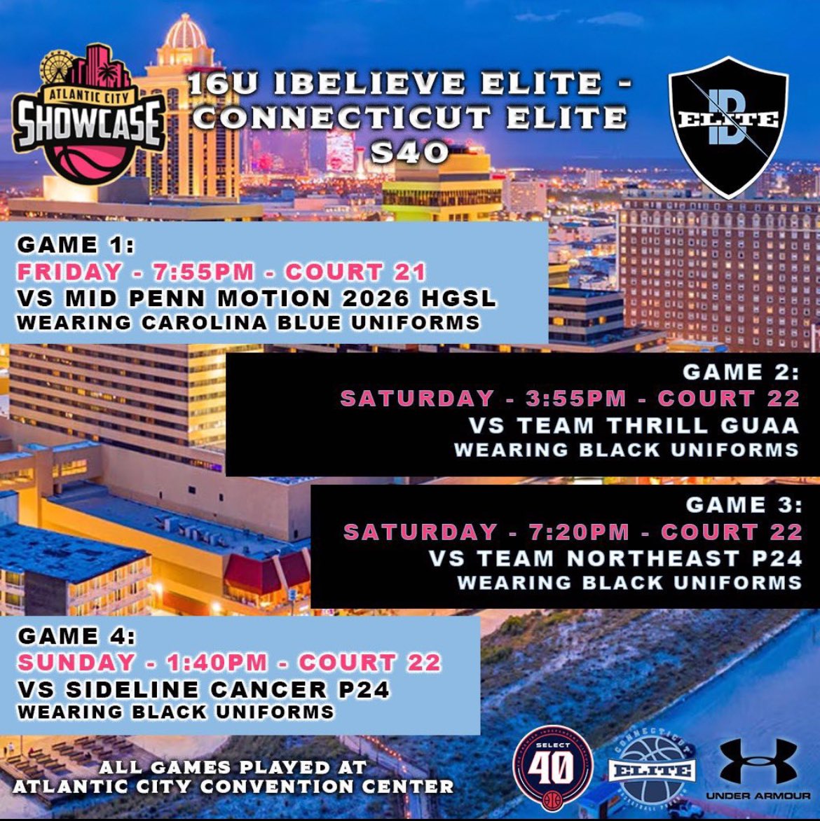 Here’s my schedule for the live period in Atlantic City! Can’t wait. @ibelieve_elite