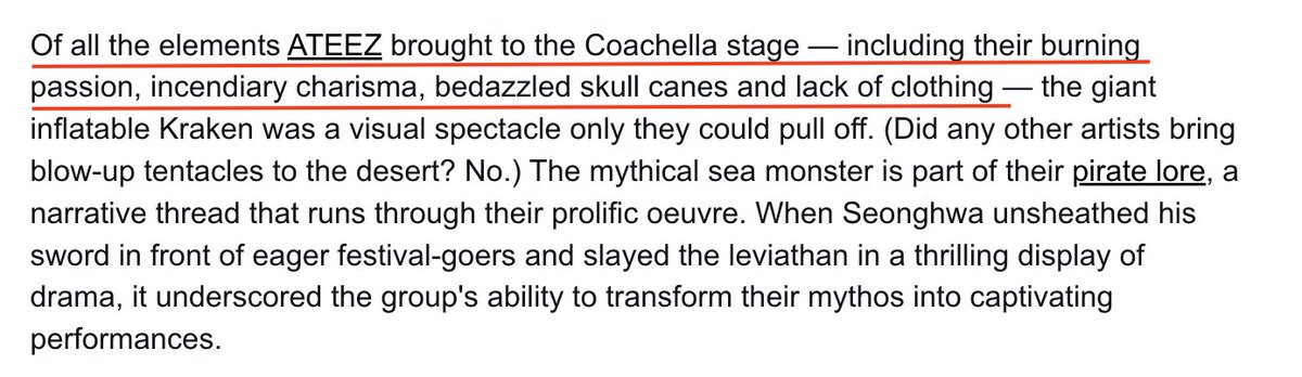 NOT THEM WRITING 'LACK OF CLOTHING' AS ONE OF THE ELEMENTS ATEEZ BROUGHT TO COACHELLA 😭