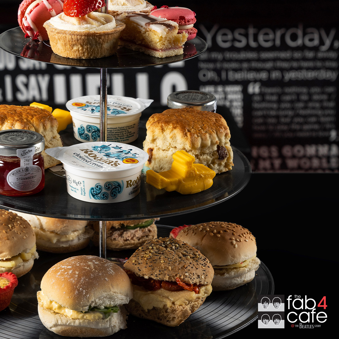 Happy #InternationalTeaDay 🫖

Why not celebrate with afternoon tea at The Albert Dock?

Served on a vinyl record stand, enjoy a selection of delicious sandwiches and Beatles-themed sweet treats 😋

Book here 👉 bit.ly/fab4-cafe-afte…