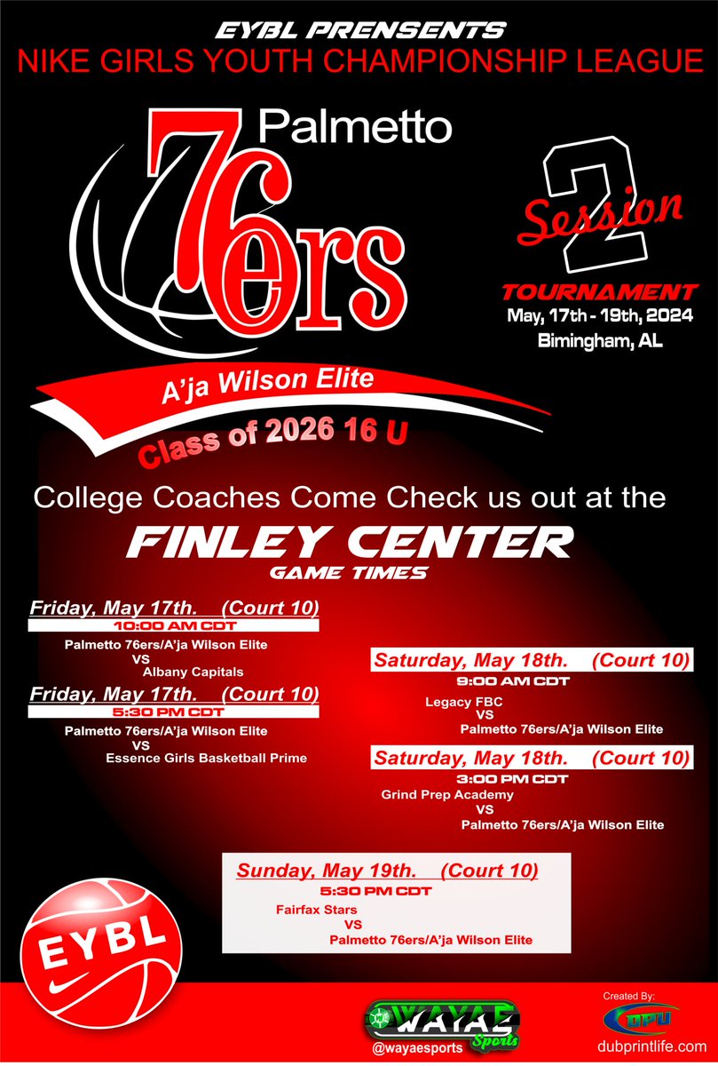 Kara Twitty (@thekaratwitty) on Twitter photo EYBL - Nike Elite Youth Girls Championship Session 2 this weekend in Birmingham, AL. LETS GET IT!! <a href="/palmetto76erawe/">Palmetto 76ers/Aja Wilson Elite</a> <a href="/CoachCRobinson/">C Robinson</a> <a href="/coachTsims02/">Tara Simmons</a> <a href="/PGH_SCarolina/">Prep Girls Hoops South Carolina</a> <a href="/wayaesports/">Wayae Sports</a> <a href="/DubprintUNL/">Dub Print Unlimited</a> <a href="/weshatch32/">Wesley Hatchette</a> EYBL - Nike Elite Youth Girls Championship Session 2 this weekend in Birmingham, AL. LETS GET IT!! <a href="/palmetto76erawe/">Palmetto 76ers/Aja Wilson Elite</a> <a href="/CoachCRobinson/">C Robinson</a> <a href="/coachTsims02/">Tara Simmons</a> <a href="/PGH_SCarolina/">Prep Girls Hoops South Carolina</a> <a href="/wayaesports/">Wayae Sports</a> <a href="/DubprintUNL/">Dub Print Unlimited</a> <a href="/weshatch32/">Wesley Hatchette</a>