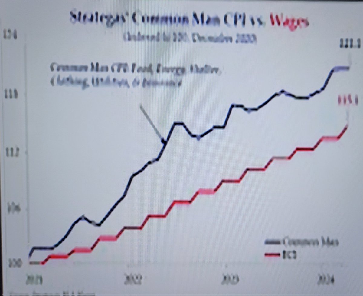 A graph showing the cost of living versus actual wages. Wages are not keeping up with cost.