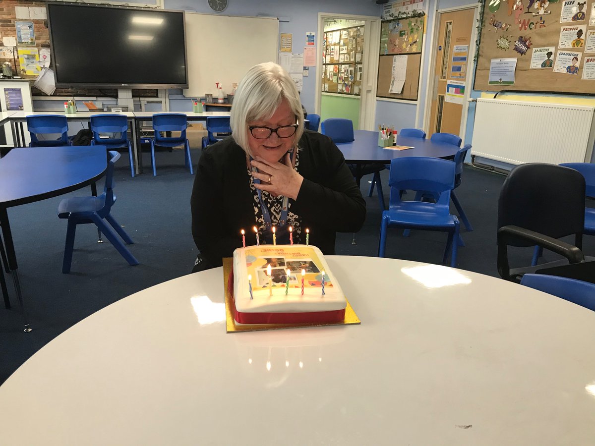 Our much loved ‘Dowie’ is retiring at the end of this year so we celebrated her last ever NOPA birthday with a special cake - check out her elaborate, self-made WBD costumes on the cake! @CNicholson_Edu @AETAcademies @StephLunch @MbroCouncil @Tees_Issues