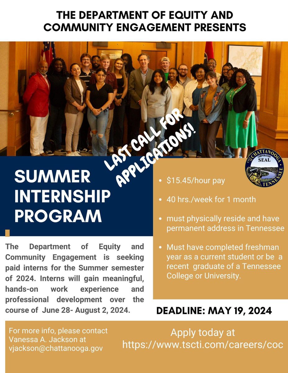 UTCLeadership's tweet image. Oh 👀 #utcmocs ,a potential “get my foot in the door” opportunity! Apply by this Sunday. #utcleadership #gomocs #utc27 #utc26 #utc25 #utc24 #explore #connect #achieve @Chattanooga_gov @thehub_utc @UTC_Echo @UTCCareer @CHAchamber @MocsNewsUTC