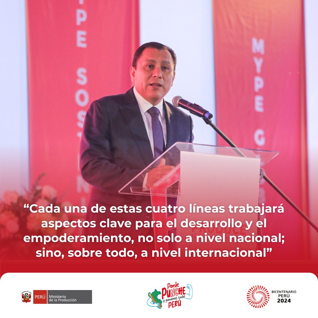 ✅ PRODUCE presenta cuatro líneas prioritarias para impulsar su productividad y competitividad

⏺️ Estas son: Mujer Produce, Mype Digital, Mype Sostenible y Mype Global.

📲 Más información aquí ➡️ gob.pe/n/955238