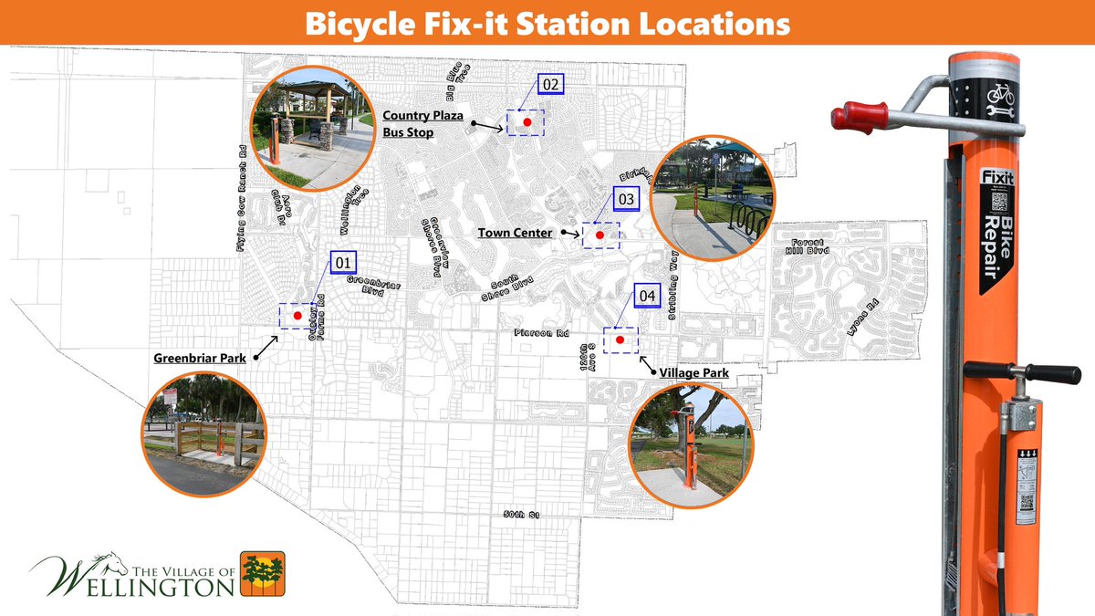 Wellingtonflgov's tweet photo. 🚴‍♂️ Exciting News for Cyclists in Wellington! 🔧⚙
We're thrilled to announce the installation of 4 new Bicycle Fix-it Stations around the Village! 

These stations are part of our Bike Friendly Community Initiatives Action Plan, aimed at enhancing bicycling in our #GreatHometown. https://t.co/outrkZkttL