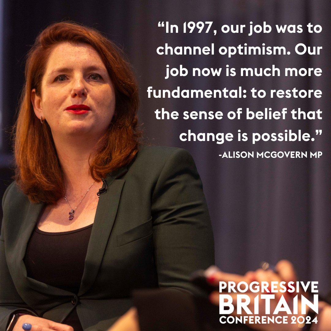 'In 1997, our job was to channel optimism. Our job now is much more fundamental: to restore the sense of belief that change is possible.' @Alison_McGovern at her wonderful plenary speech to #PBC2024! Keep an eye out for the full speech, coming to our Youtube channel soon 👀