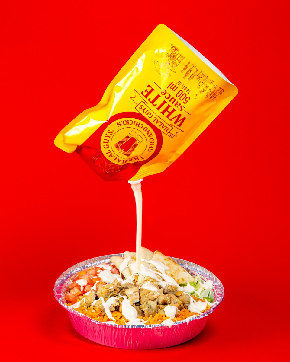 The Halal Guys' White Sauce is good on everything! Order a pouch of our iconic White Sauce on your next order to ensure you never run out! #whitesauce #lunchtime #halalfood