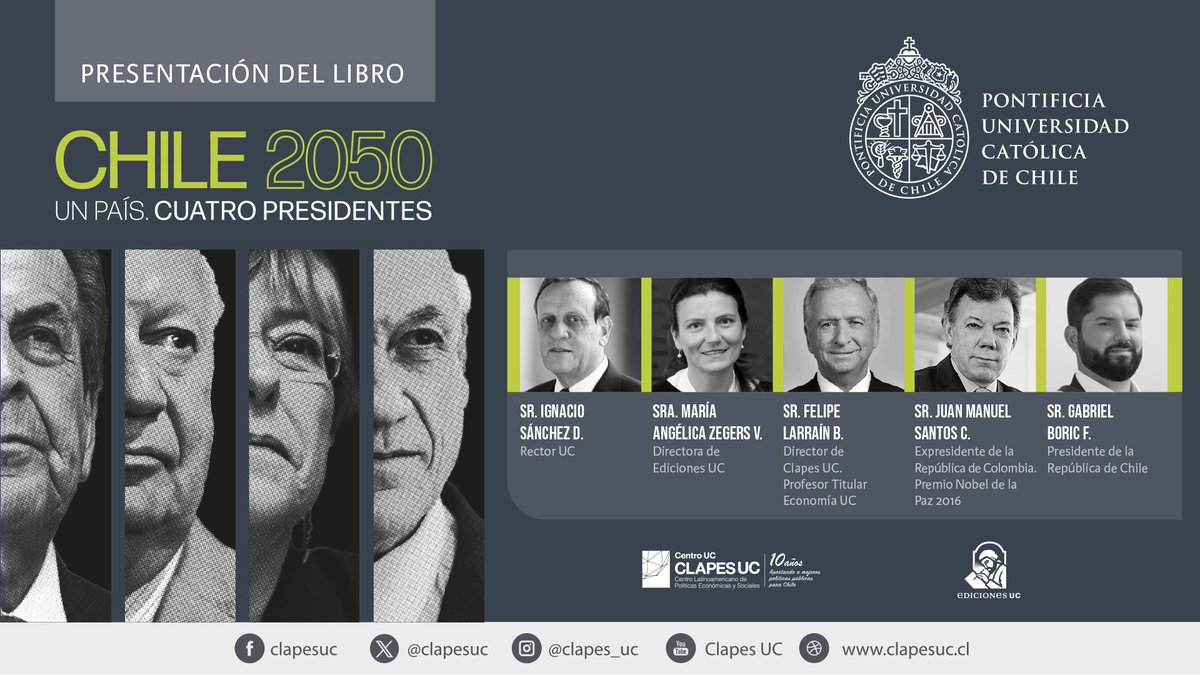 EN VIVO 🔴| El presidente de Chile, @GabrielBoric señaló en la presentación del libro “Chile 2050: Un País. Cuatro Presidentes” “La relación con los expresidentes ha sido para mí tremendamente enriquecedor” #RolPúblicoUC 🖥️ Sigue el streaming en: clapesuc.cl