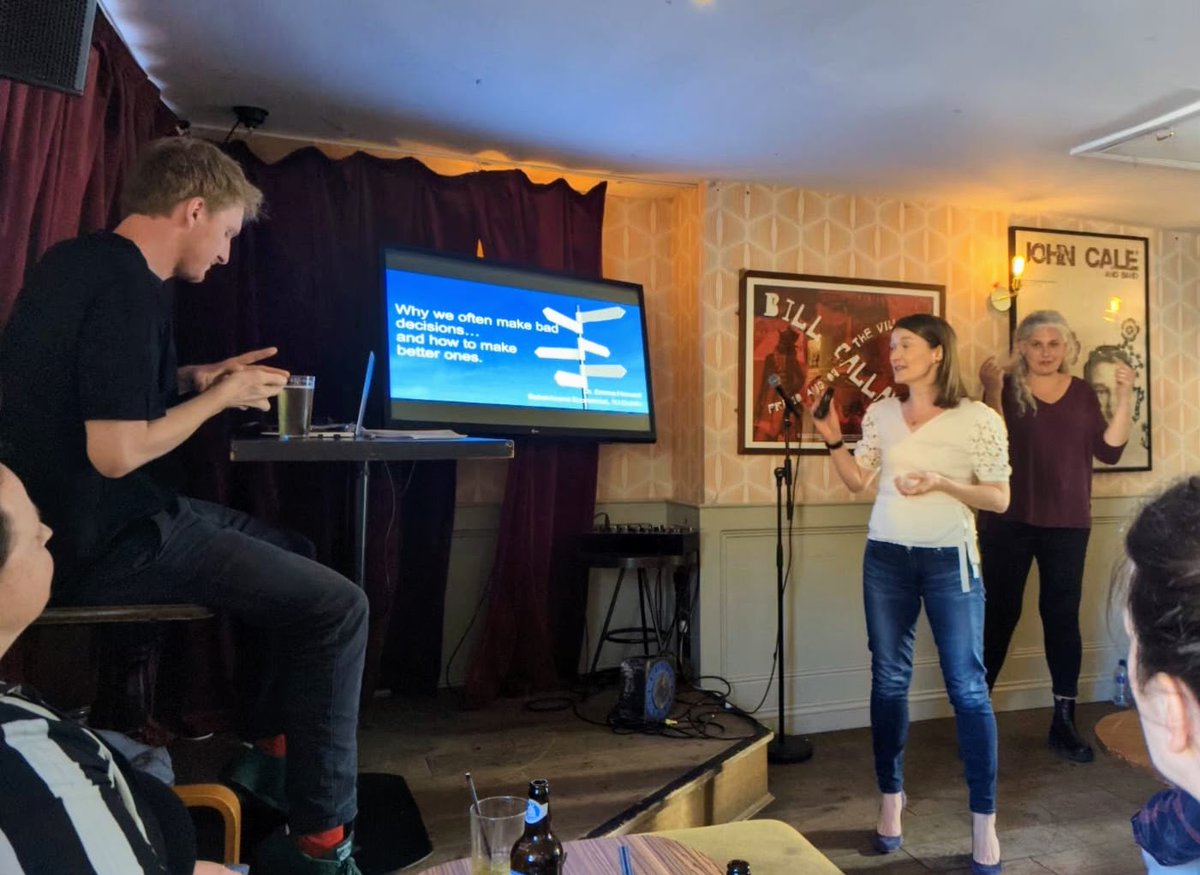 Fantastic evening in @whelanslive last night at @pintofscienceIE I really enjoyed talking about why we often make bad decisions & had lots of great questions and chats with attendees Great talks too from the other presenters, including @WeAreTUDublin colleague @LizOSullivanPhD