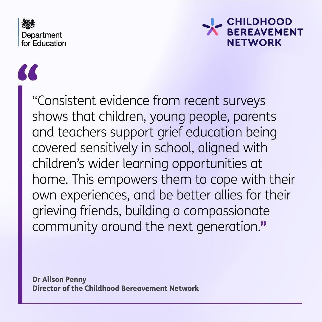 After 20 years of campaigning, we’re pleased to see grief education included in the draft #RSE guidance published today @educationgovuk Thanks to everyone who's championed this work with us - now we need better training & support for teachers delivering this vital content