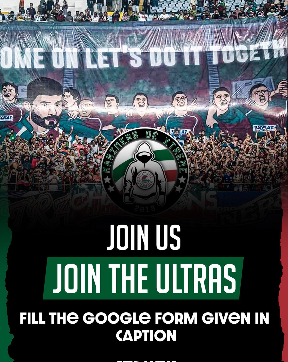 Be a member of the official ultras group of @mohunbagansg ✅ No membership fees till now 🚫 Only your love and loyalty for @Mohun_Bagan are our assets 💚❤️ To join click the link: docs.google.com/forms/d/e/1FAI… #GreenMaroonloyalUltras #UltrasMohunBagan #JoyMohunBagan