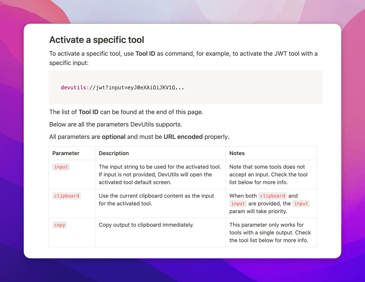 devutils_app's tweet image. Did you know? 

DevUtils supports URL Scheme, which you can use to integrate with any app you want.

More details: devutils.com/integrations/
