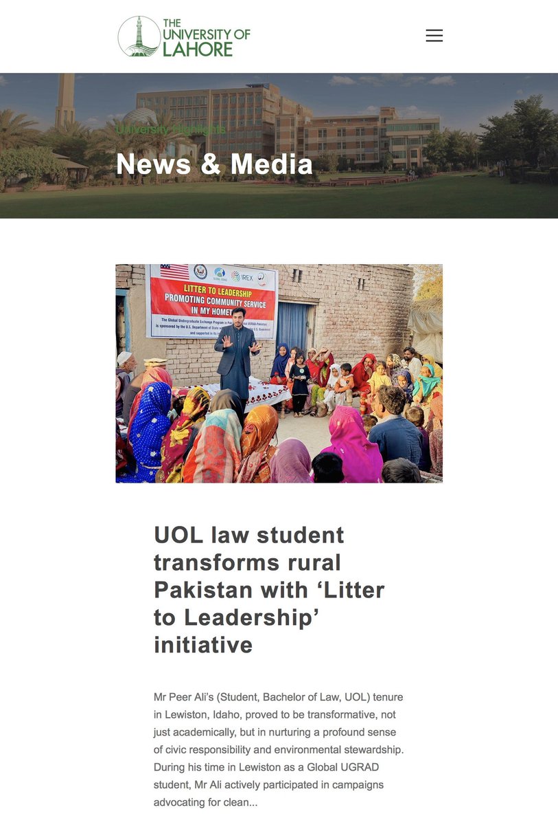 Humbled and honored to be featured by the @ULahore for our efforts in transforming rural Pakistan through the Litter to Leadership initiative. Thank you for the recognition & support as we strive to create positive change in our communities. Read more about the project here ⬇️