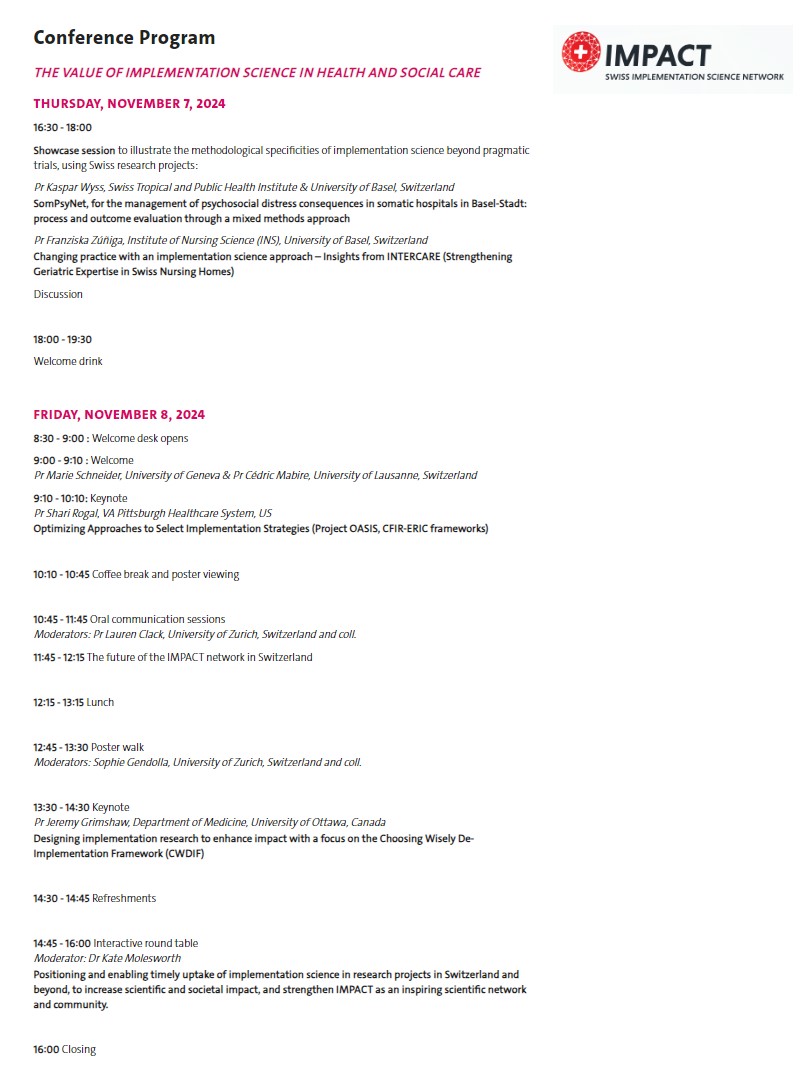 The website for the 3rd IMPACT conference on implementation science in Geneva is live!

👉 unige.ch/impact2024/ 

Register now and profit from early bird registration
Submit your abstract 
Develop your skills in a preconference workshop

See our program below #impsci