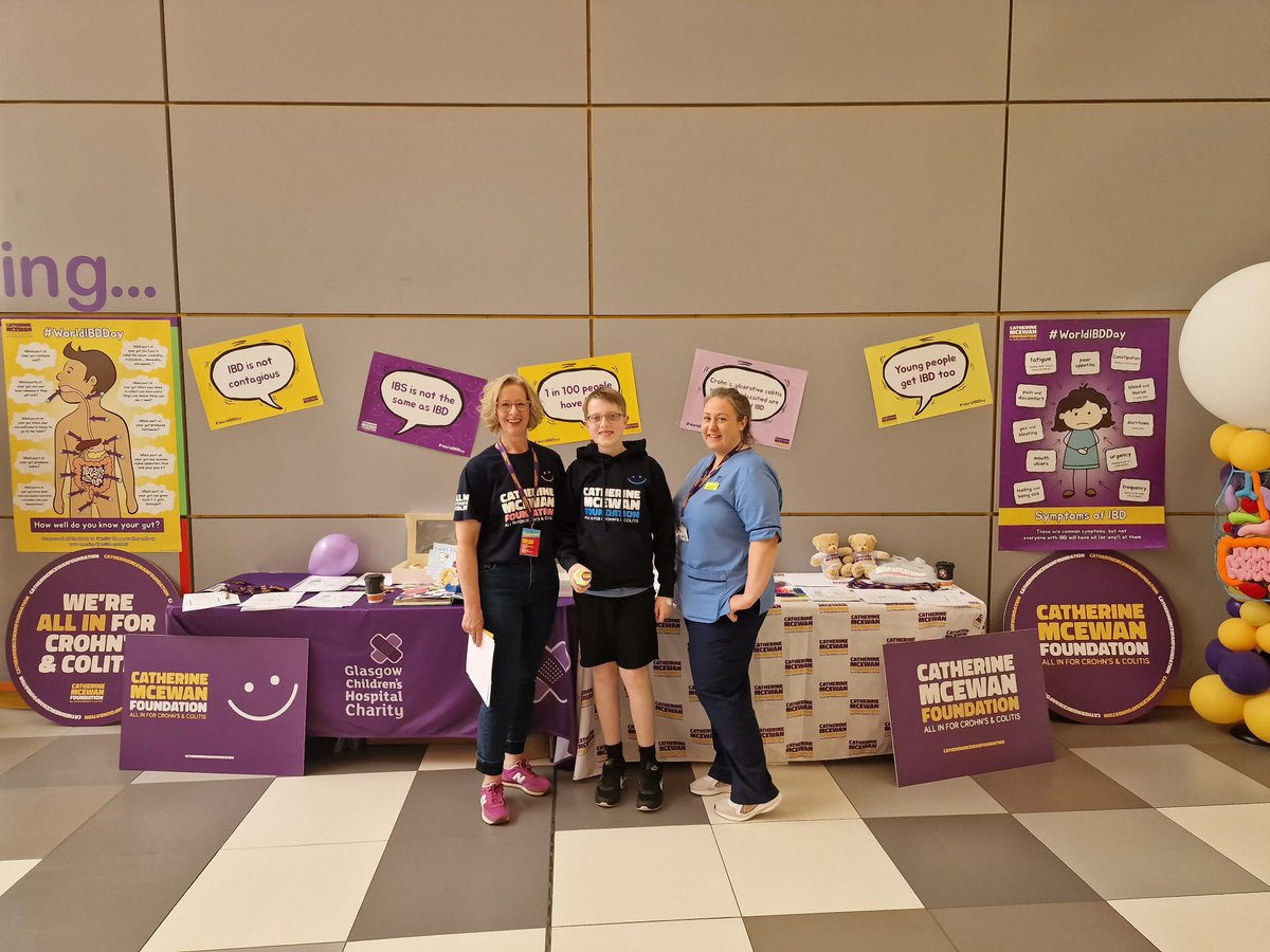 CMF_UK's tweet photo. We are at the Royal Hospital for Children in partnership with our pals at @GCH_Charity  to celebrate World IBD Day. Come &amp; say hi and enjoy a delicious cupcake from the amazing Soho Cakery.

We’d like to say a huge thank you to Jen Rose for designing our posters &amp; promo material https://t.co/U8Pou8OqHA