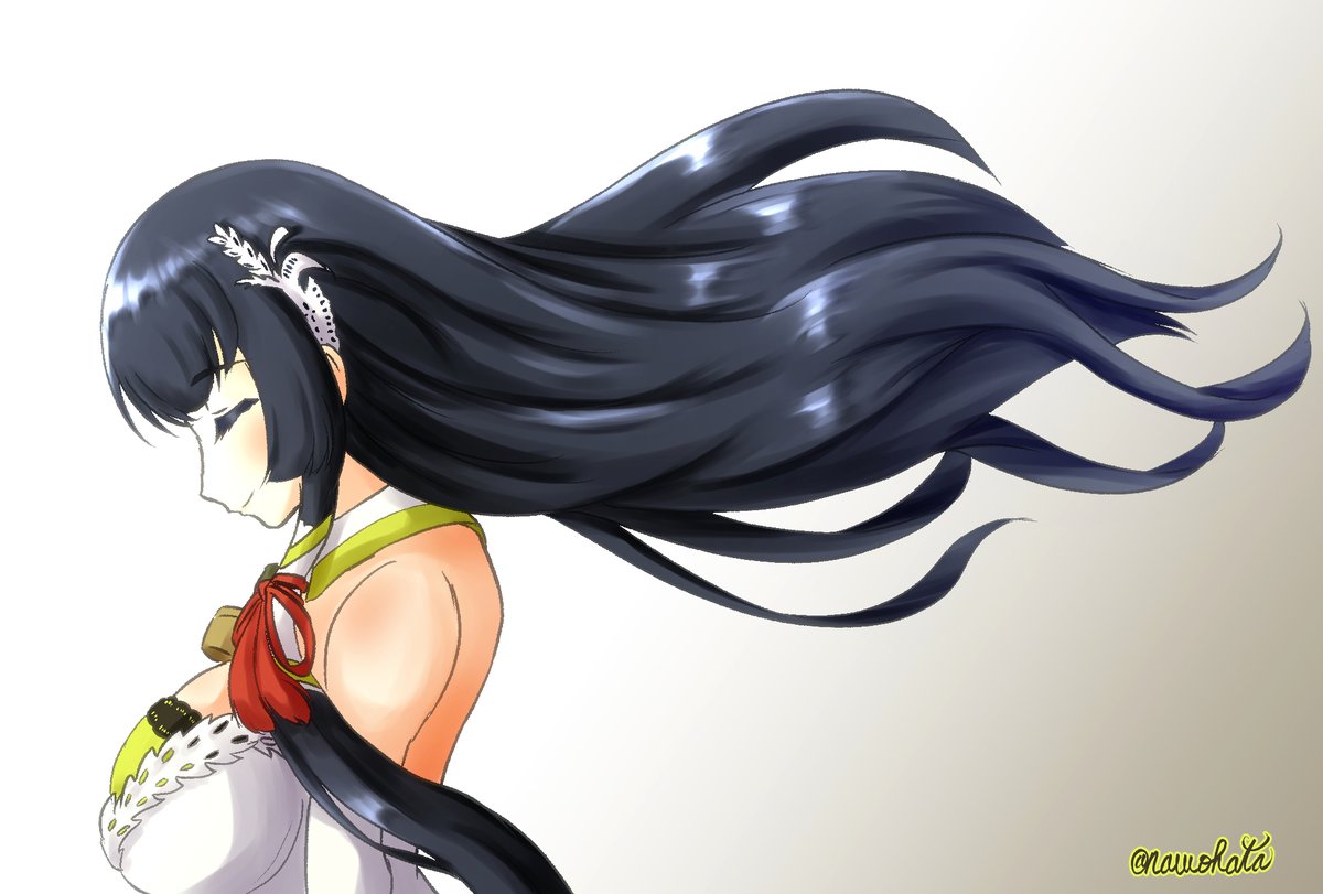 1girl solo long hair breasts smile black hair hair ornament  illustration images