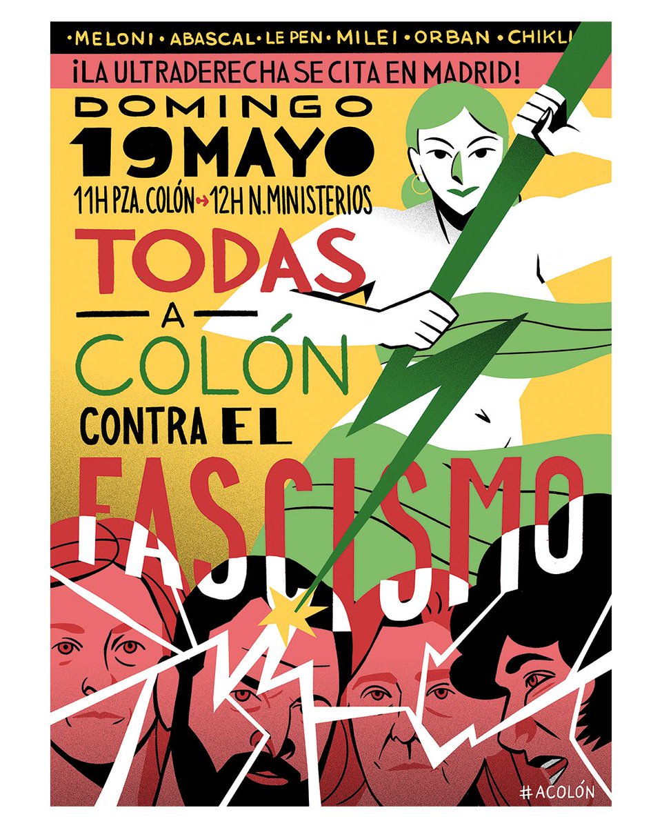 ⚡️ Este domingo, líderes de la ultraderecha se reúnen en Madrid. Pero nosotras, la resistencia, nos reunimos en la Plaza de Colón a las 11H para decir NO al fascismo. ¡Ven y participa! Y después todas juntas a la gran mani por la Sanidad Pública!! #ACOLÓN #PÁSALO