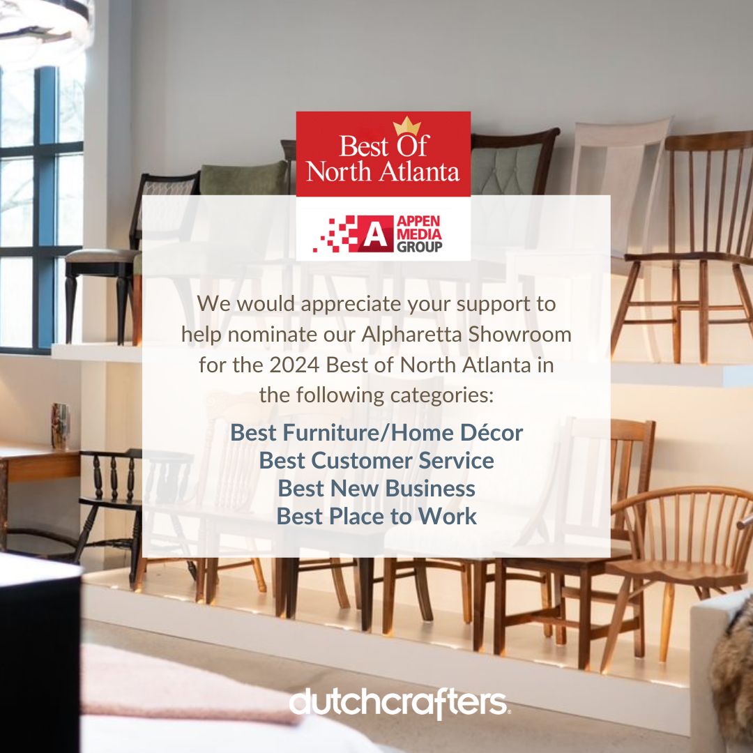 Nominations are open now for the 2024 Best of North Atlanta. 🏆 Help our DutchCrafters Alpharetta Showroom win the title at hubs.la/Q02xntGF0! 

Comment 'Done' once you've voted, and we'll enter you in a giveaway for a free Bia candle! 🌟

#BestofNorthAtlanta @appenmedia