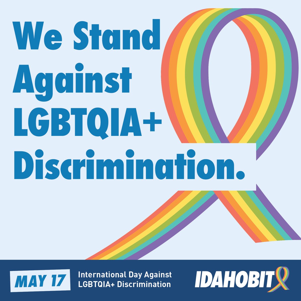 Today is International Day Against Homophobia, Biphobia and Transphobia. The theme is “No one left behind: equality, freedom and justice for all' and encourages unity: only through solidarity for each other will we create a world without injustice, where no one is left behind.