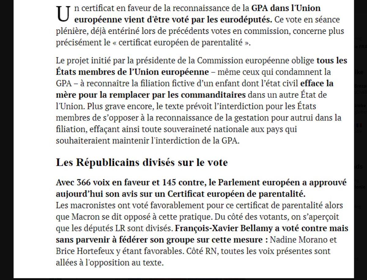 Parait-il qu'il y a une 'GRANDE GUEULE ' chez les LR ? Ca vote pour le 'certificat de parentalité sur la GPA et ça donne des leçons ? Valider le trafic des ventres de femmes et l'achat de bébés ,c'est ça être une 'GRANDE GUEULE' ?(regardez en bas ) ! Mais c'est à vomir !