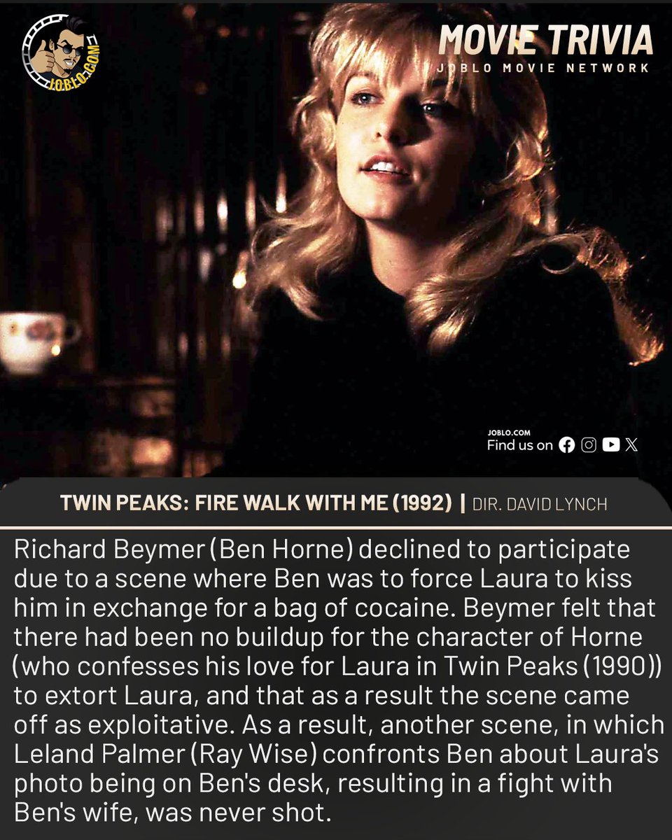 Movie trivia: Twin Peaks: Fire Walks With Me (1992)

#JoBloMovies #JoBloMovieNetwork #MovieTrivia #TwinPeaksFireWalksWithMe #RichardBeymer #RayWise