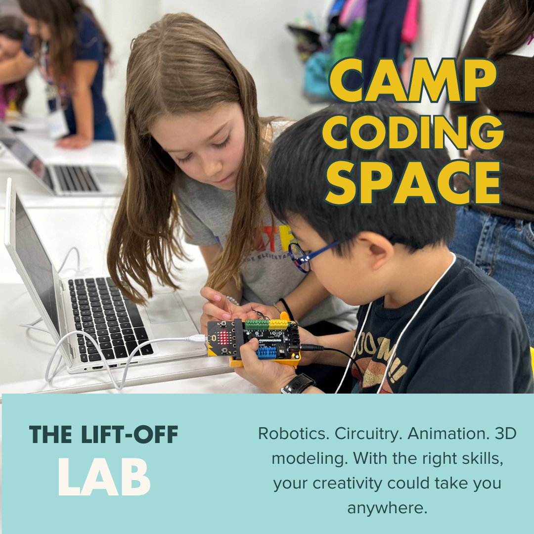 thecodingspace's tweet image. 🚀☀️ Reason #2 to join the summer fun at Camp Coding Space: The Lift-Off Lab, giving campers the opportunity to explore robotics, circuitry, animation, and more! Sign up here: thecodingspace.com/programs/summe…
#SummerCamp #Summer #CodingCamp #LiftOffLab