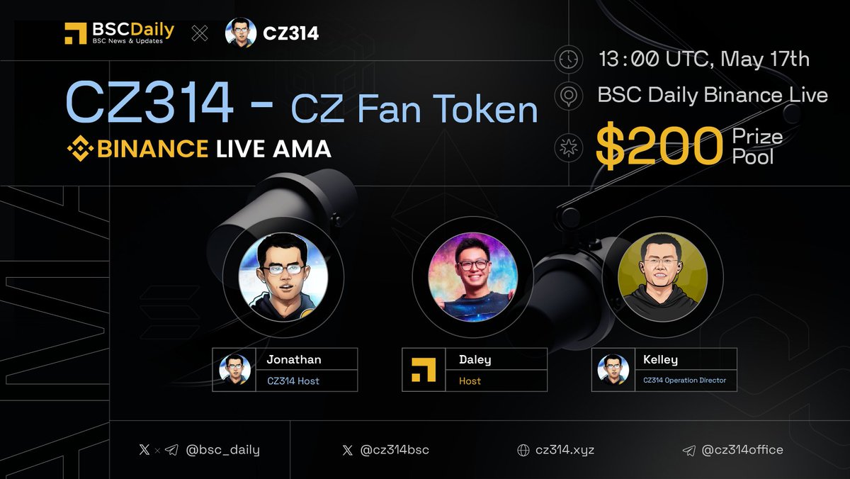 We're excited to host a #Binancelive AMA with @cz314bsc 

🗓 May 17th, 13:00 UTC

📍 Venue: binance.com/en/live/video?…

💰$200 #Giveaways ⬇️

1️⃣ Follow @cz314bsc 
2️⃣ Ask questions on Binance!
3️⃣ Like & RT

#Sponsored