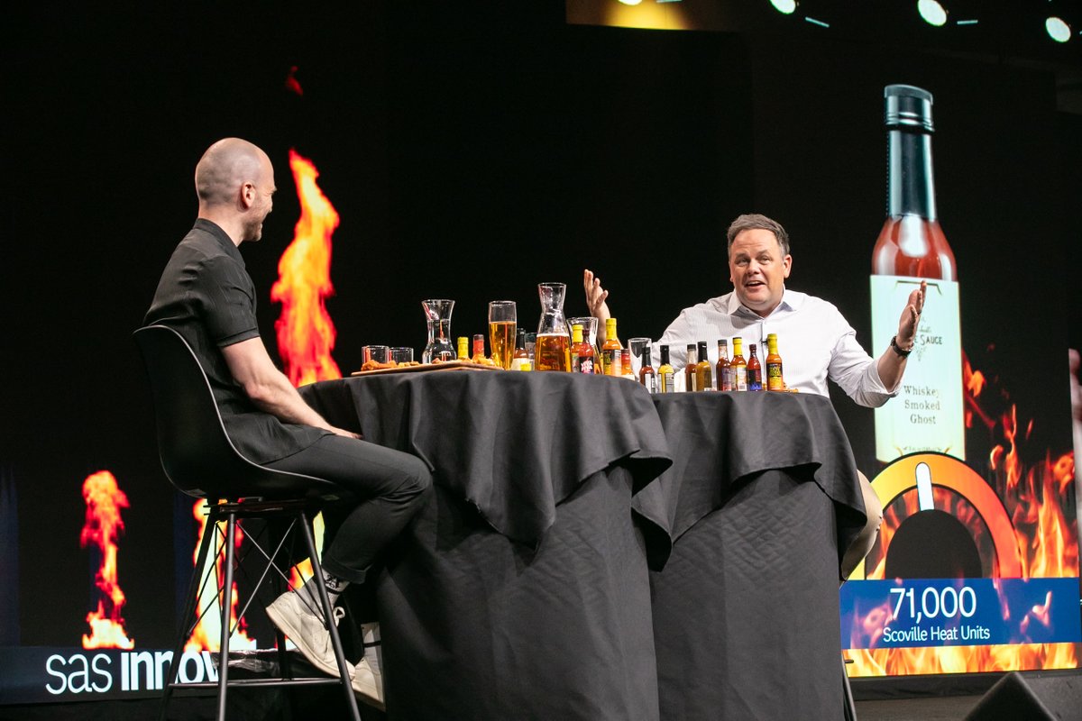 Watch 'em sweat on demand before the heat dies down! 🔥😅 Only a few days left to watch SAS CTO Bryan Harris match Hot Ones host Sean Evans wing for wing from the stage of #SASInnovate. 2.sas.com/6015dRcOH