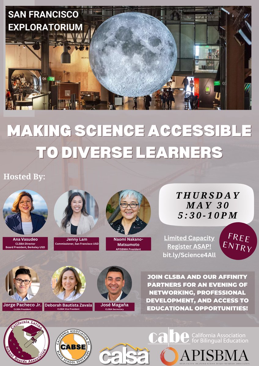 Let's light up the night with science at the Exploratorium in SF!🎇 CLSBA presents 'Making Science Accessible to Diverse Learners'—a night of inspiring talks, networking, and hands-on fun at “After Dark”. It’s free, so grab your spot now! docs.google.com/forms/d/e/1FAI…