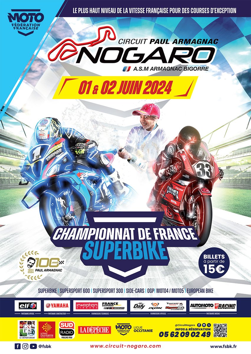 J-15 avant notre manche du Championnat de France Superbike ! 🏍️

⏰ RDV les 1er et 2 Juin 2024 ! 

🎟️ Billetterie en ligne : circuit-nogaro.com/billetterie-en…

<a href="/ffmoto/">FFM</a> <a href="/FSBK_officiel/">FSBK_officiel</a> #FSBK #Superbike