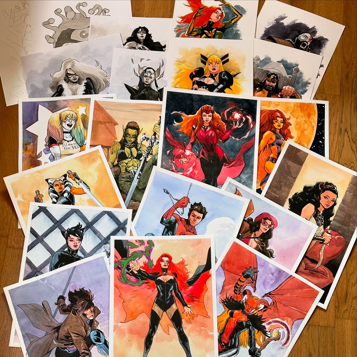 Almost all of the commissions I made for Lake Como Comic Art Festival. Can you guess who everyone is from this pic? Looking forward to being there this weekend! @como_art_fest