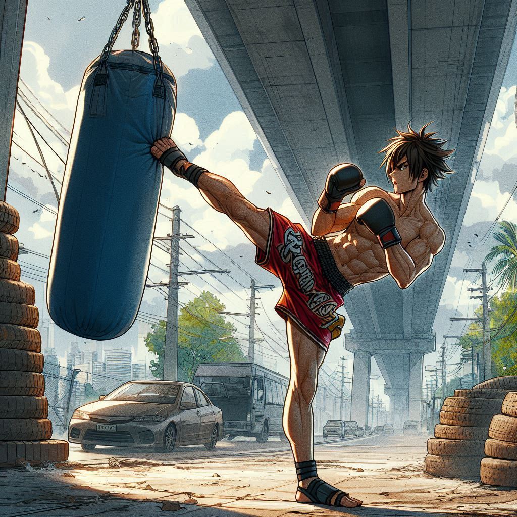 きょうの一枚：
高架下のムエタイファイター
蹴りの角度の良さが選択理由
#AIMuayThai #AIムエタイ部 #AIArtwork