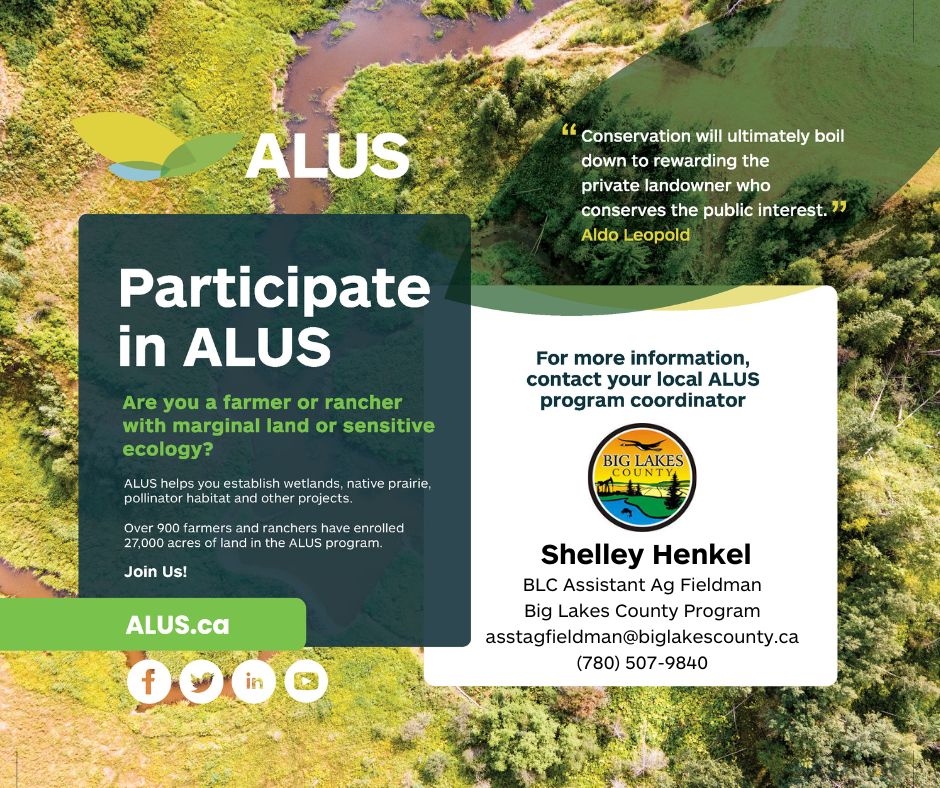 abLSWC's tweet photo. Interested in funding for naturalizing your property or finding natural solutions? Check out the ALUS program through Big Lakes County! Their assistant ag fieldman, Shelley, can help you!
#abwater #alus #environment #nature #partner https://t.co/Y2P5hF0rdt