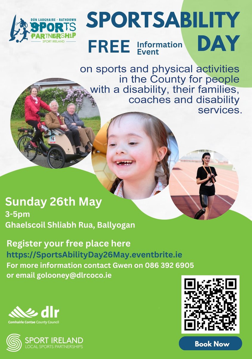 dlr Sports Partnership in collaboration with the SportsAbility Forum, are delighted to host a SportsAbility Information Day on May 26th in Gaelscoil Shliabh Rua, Ballyogan Road from 3pm-5pm. A must for anyone interested in inclusive sports. Find more at bit.ly/dlrSportsAbili…