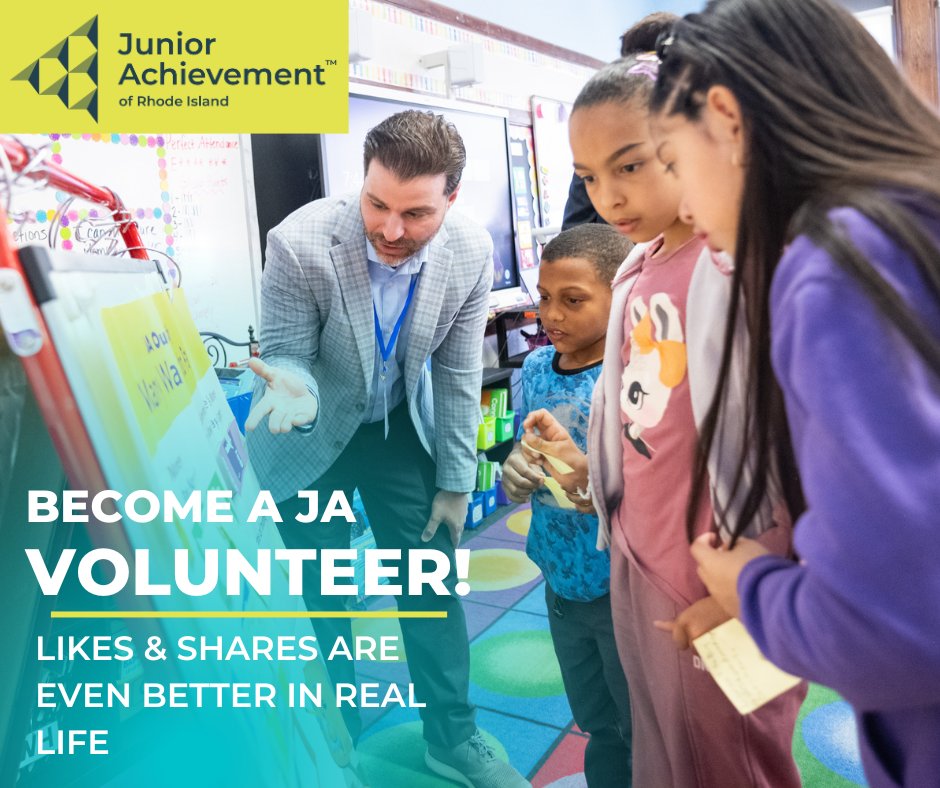 Help inspire the next generation by becoming a Junior Achievement volunteer! It’s not difficult, but like most meaningful things, it does require commitment. But trust us, “likes” and “shares” are even better when they happen in real life! Learn more here: jarhodeisland.org/volunteer