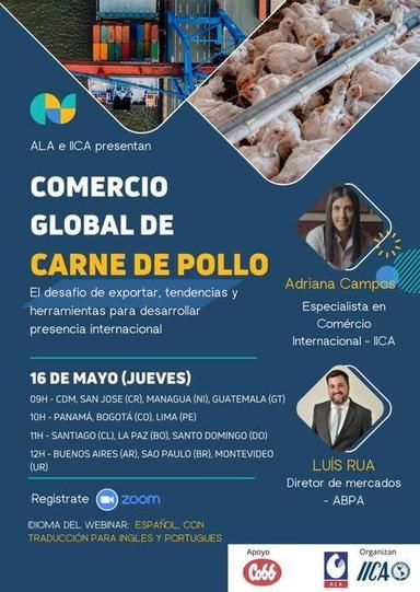 FYI/Por info: @IICA Webinar 'Comércio Global de Carne de Pollo.' buff.ly/3UXMvUd #AmericaLatina #Caribe #Agricultura #Carne #Pollo #Exportacion #ComercioGlobal #ALA #IICA #ABPA