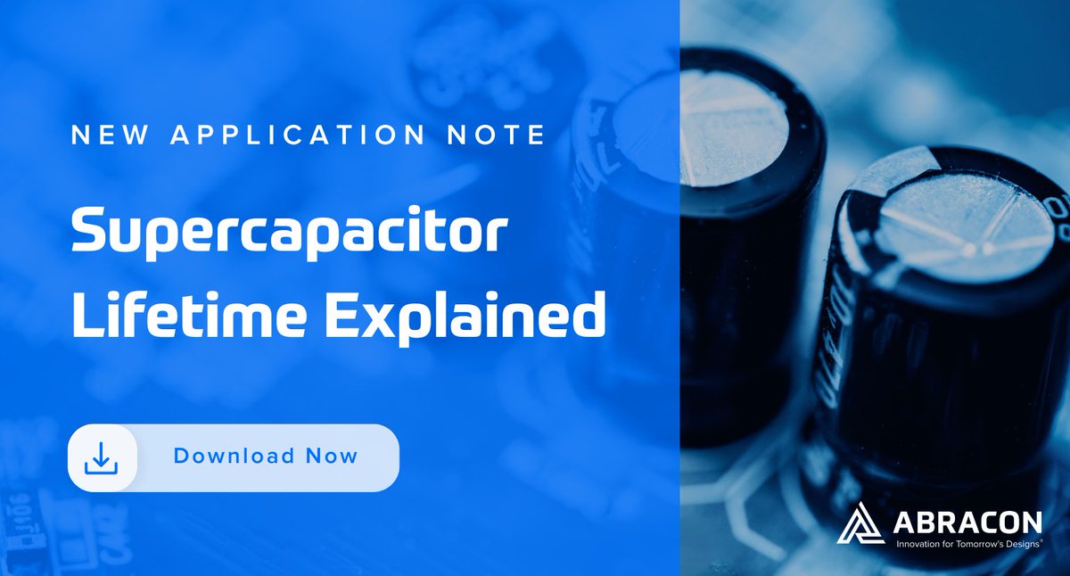 Discover insights into supercapacitor longevity with Abracon's latest application note, 'Supercapacitor Lifetime Explained'. Explore the impacts of voltage and temperature on supercapacitor durability and learn how to maximize supercapacitor lifespan! bit.ly/3K5cV07