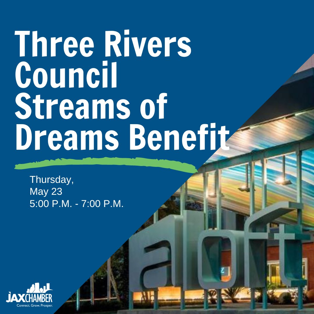Network with Chamber peers at Three Rivers Council Signature Event - Stream of Dreams benefits hosted at Aloft Jacksonville Airport. This event will include a silent auction and delicious food and drinks! Find more information through our website and register online!
