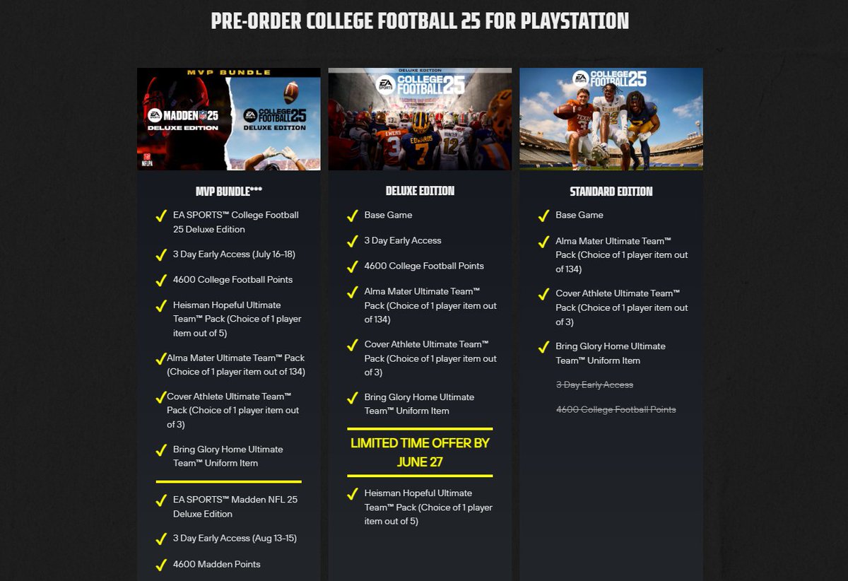 All Pre-Order options for EA Sports College Football 25!