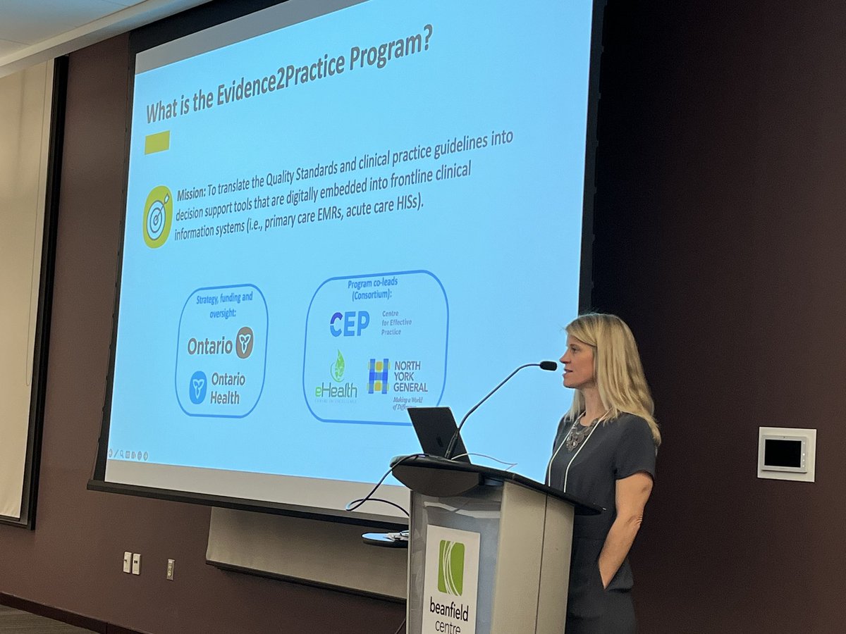 Karine Baser is now giving an overview of the Evidence to Practice program. These free tools are available for @TELUSHealth @QHRTech Accuro and @wellhealth EMRs in Ontario - Find out more here cep.health/e2p/
