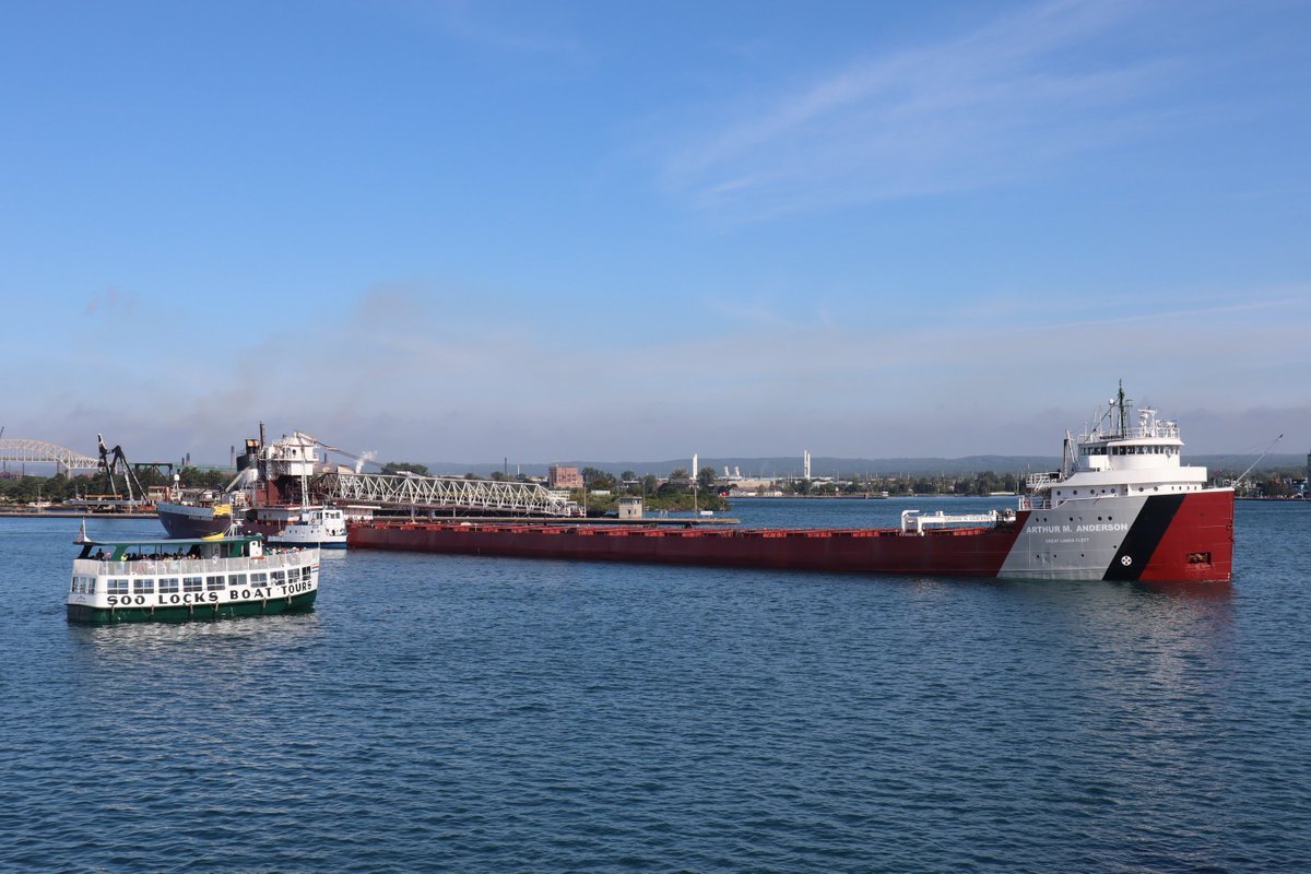 Excellent day for an Original Soo Locks Boat Tour. The white tour boat line is open for the season today. #ilovethesoo