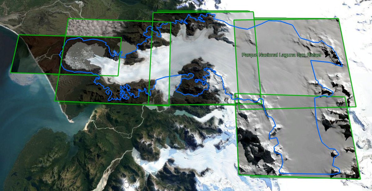 It is not straightforward to achieve a full coverage of a 60-km long glacier (San Quintín) in the cloudy context of Patagonia. Well done Pléiades 🦾 <a href="/CNES/">CNES</a> <a href="/AirbusSpace/">Airbus Space</a> @PoleTheia 
Images soon converted to DEM and map of elevation change. legos.omp.eu/pgo/