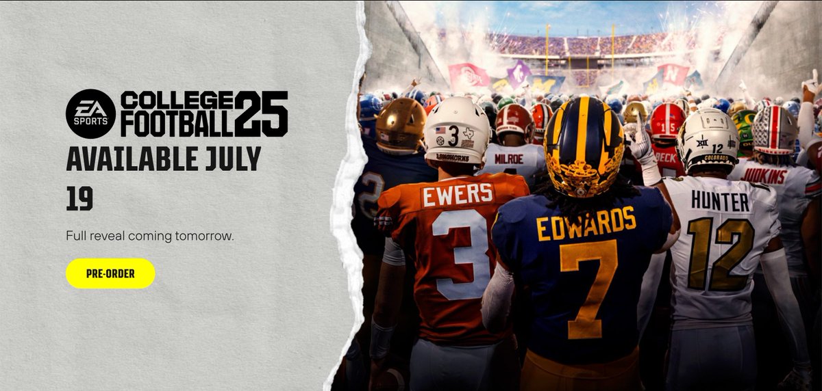 BREAKING: The official release date for EA Sports College Football 25 is July 19th🔥

A full reveal is coming tomorrow👀

on3.com/news/ea-sports…