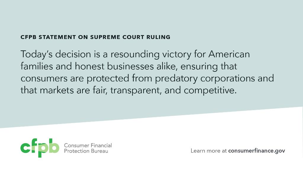 Statement on today's Supreme Court decision: consumerfinance.gov/about-us/newsr…