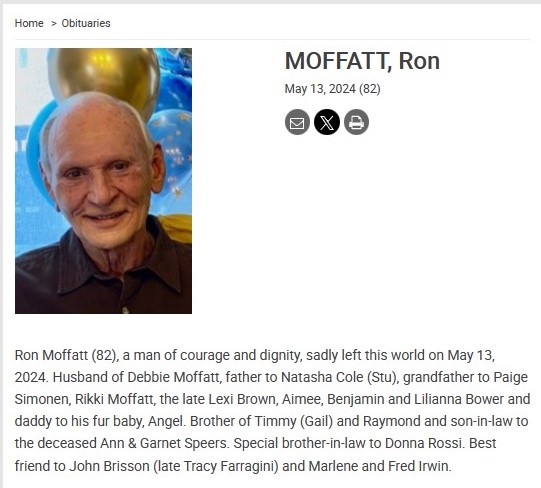 With great sadness, I have to report the death of a very good man, Ron Moffatt. It was an honour to have had the opportunity to write about the injustice Ron endured as a young teenager. Obituary: tinyurl.com/y7yeax5p @InnocenceCanada @dundurnpress @CrimeWritersOn