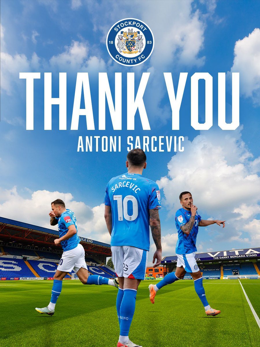Toni Sarce 💙

From the National League to League One in three seasons - thank you for everything, Champion 🏆🏆

#StockportCounty