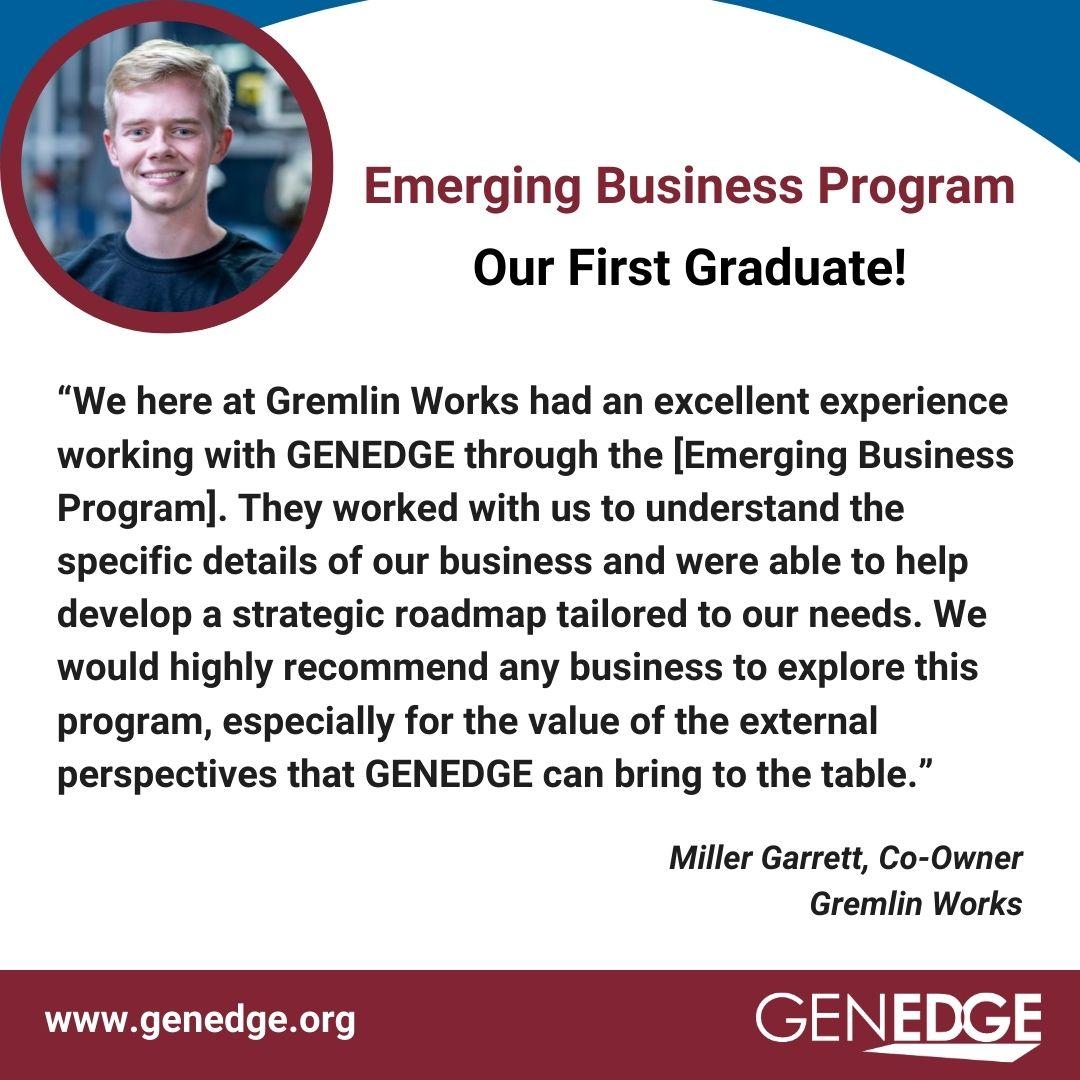 Exciting News! Gremlin Works, LLC is the first graduate of the GENEDGE Emerging Business Program! They excel in manufacturing specialized, low-volume, high-precision parts. With GENEDGE's strategic roadmap, they're ready for continued growth and success! #SmallBusinessSuccess