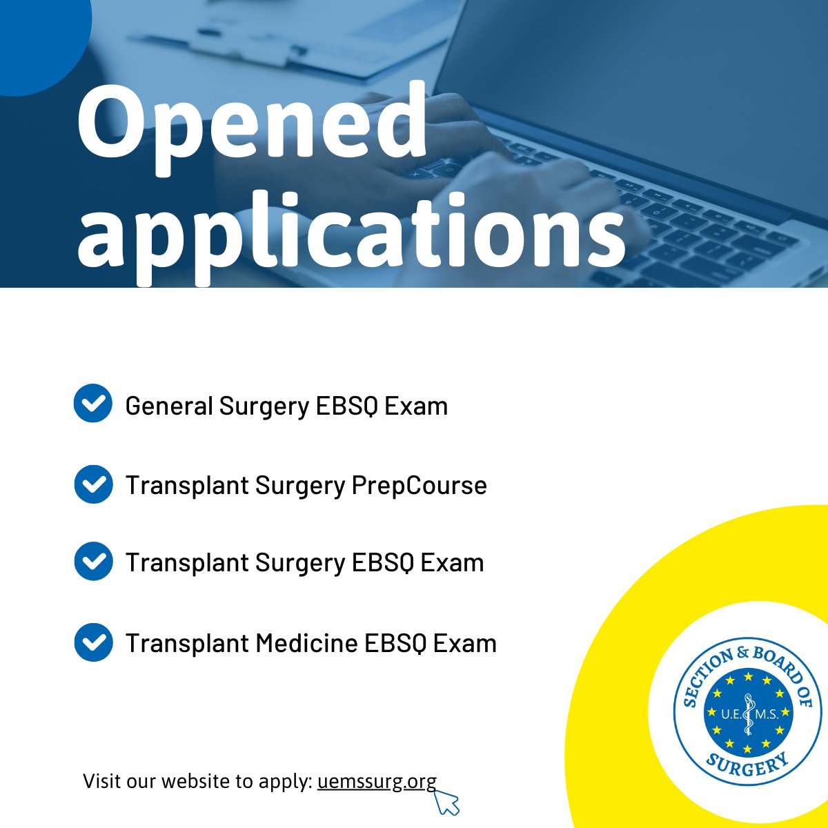 🖥 We have currently three examinations and one preparatory course opened for application! ➡ To learn more and to apply, please visit our website: bit.ly/4dLjJxm @UemsF @UEMSEurope #surgery #examination #course