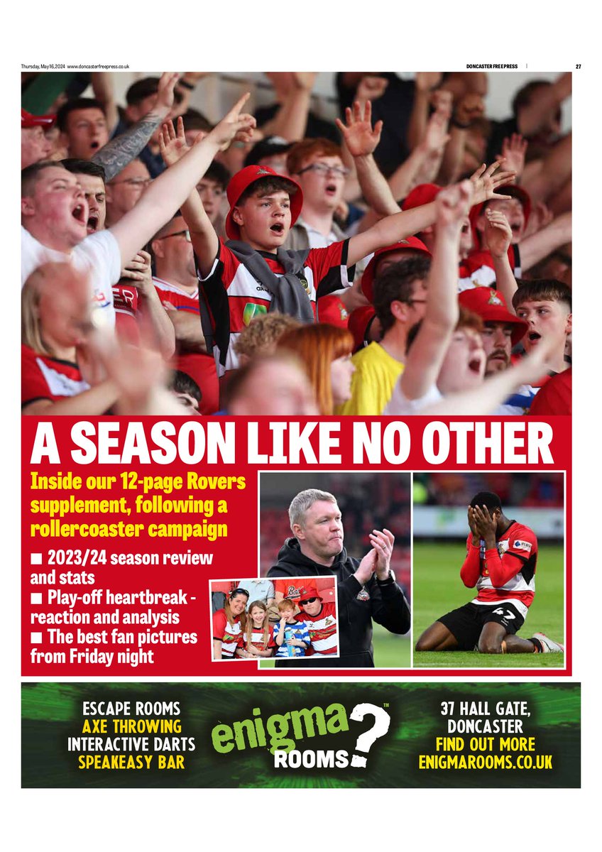 Don't miss our 12-page Doncaster Rovers end of season supplement in today's <a href="/DonnyFreePress/">Doncaster Free Press</a> featuring analysis and insight from our Rovers reporter <a href="/Ricky_C90/">Ricky Charlesworth</a> plus stats and fan photos from a memorable campaign