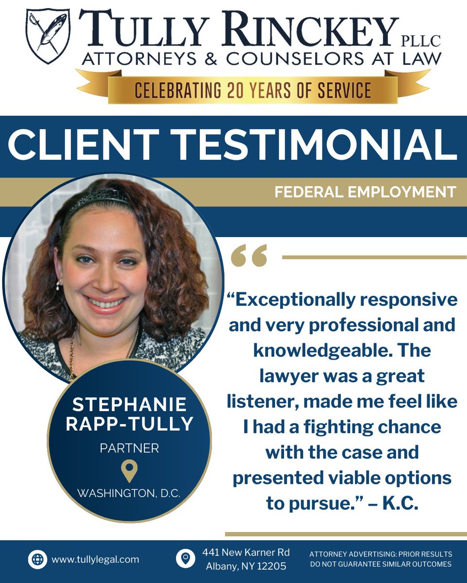 “Exceptionally responsive and very professional and knowledgeable. The lawyer was a great listener, made me feel like I had a fighting chance with the case and presented viable options to pursue.” - K.C

#fedemploymentlaw #clienttestimonial #attorneyreview #employmentlawyer